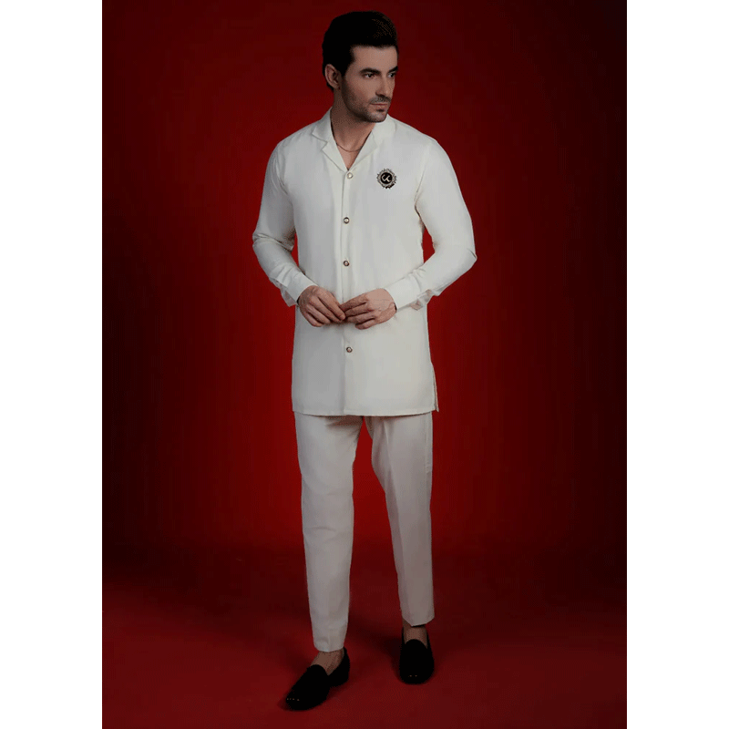 Premium White Safari Suit 2 by Kurta Corner