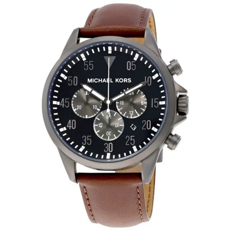 Michael Kors Men’s Quartz Brown Leather Strap Black Dial Watch 45mm MK8536