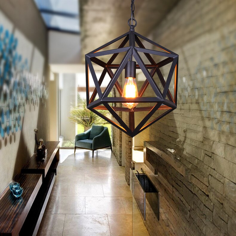 Modern Hexagon Metal Cage Pendant / Ceiling Light in Black Metal Finish Light