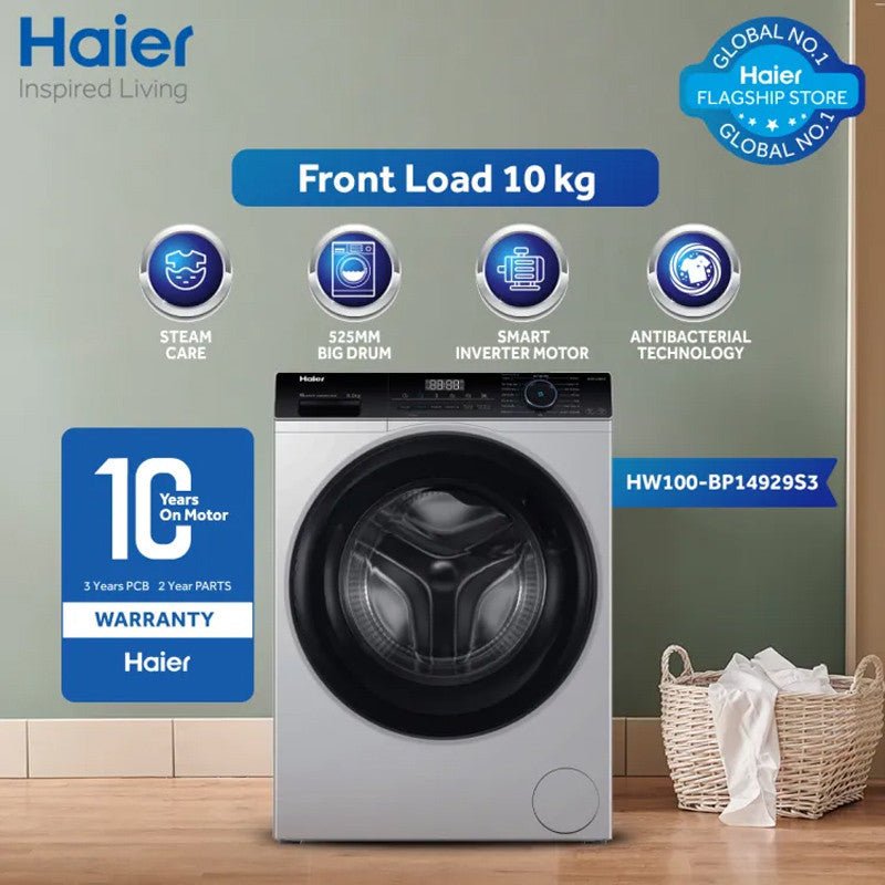 Haier HW100-BP14929S3 10Kg Front Load Fully Automatic Washing Machine With Official Warranty