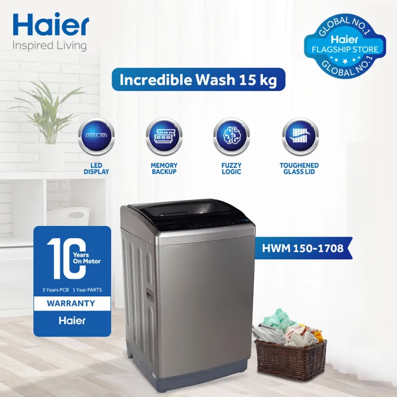 Haier HWM 150-1708 15Kg Top Load Fully Automatic Washing Machine With Official Warranty