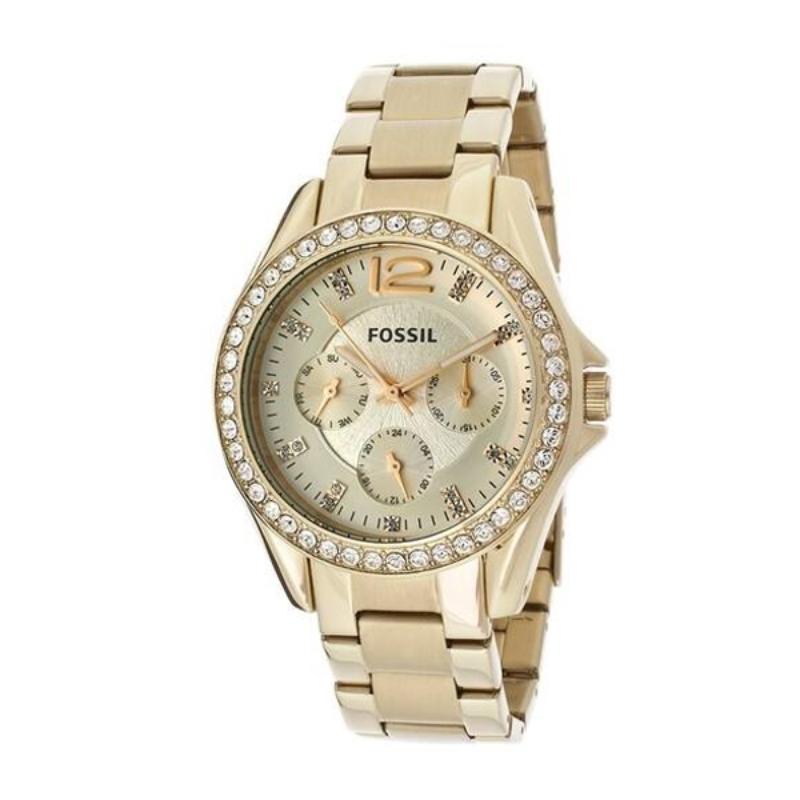 Fossil Riley Yellow Gold Stainless Steel Yellow Gold Dial Watch For Ladies - ES3203