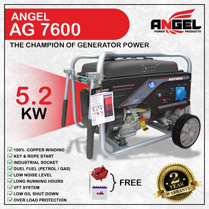 Angel AG 7600  7.0 KVA (5.2 KW) Portable Generator With Official Warranty