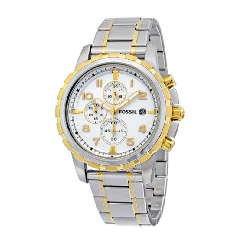 Fossil Dean Two-Tone Stainless Steel White Dial Chronograph Watch For Gents - FS4795