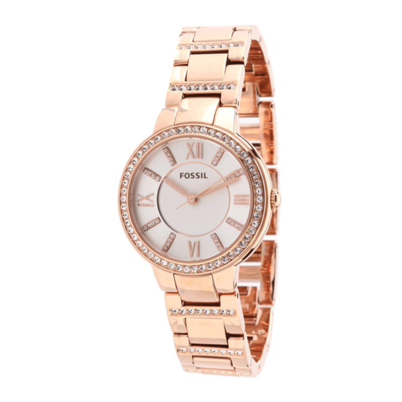 Fossil Virginia Rose Gold Stainless Steel Silver Dial Watch For Ladies - ES3284