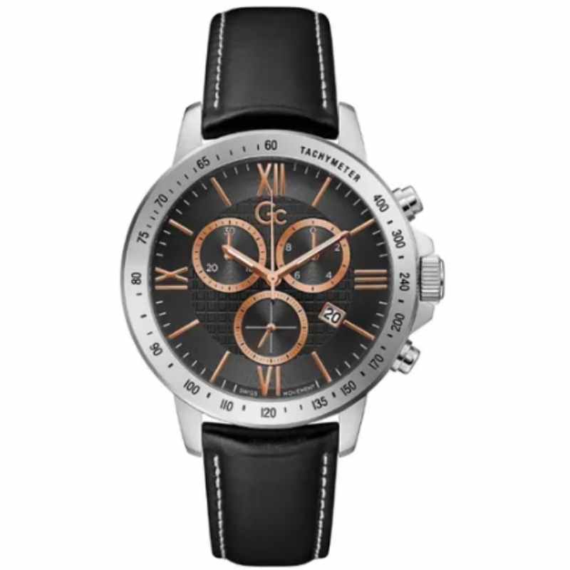 Gc Men's Primetime Water Resistance Leather Chronograph Watch Y91001G2MF - 44 mm - Black