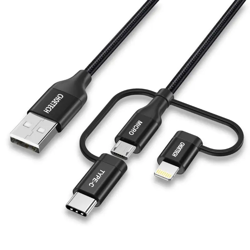 Choetech IP0030 Multi USB Charge & Sync Cable Cable, 3 In 1 Braided Cable With Official Warranty