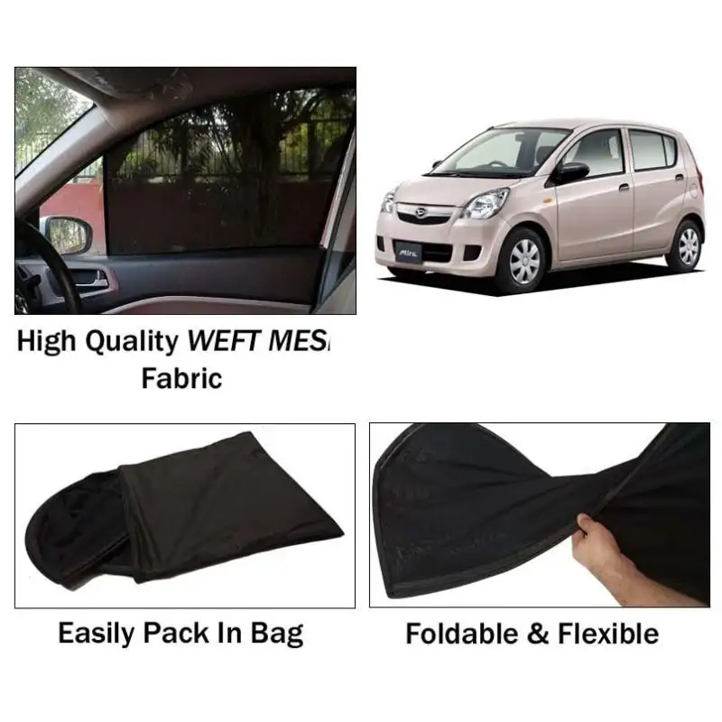 Daihatsu Mira 2007 - 2012 Sun Shades | Foldable | Mesh Fabric | Flexible Rods | Dark Black | Packed In Bag