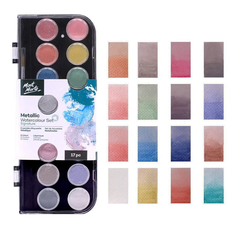 Mont Marte Metallic Watercolor Paint Set 17 Pcs