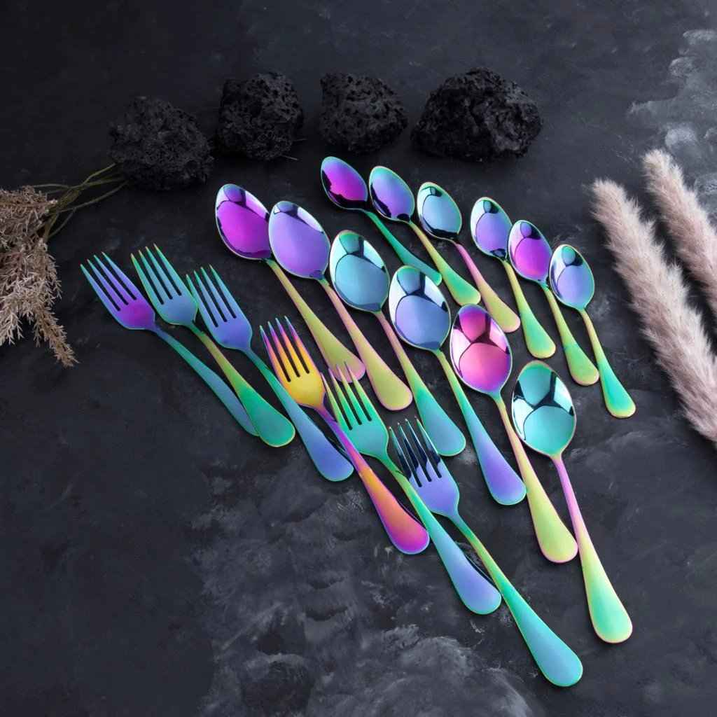 5 YEAR GUARANTEE 50 Gram Premium Rainbow Cutlery Set Qareenay Manzil® Branded - 12 Person