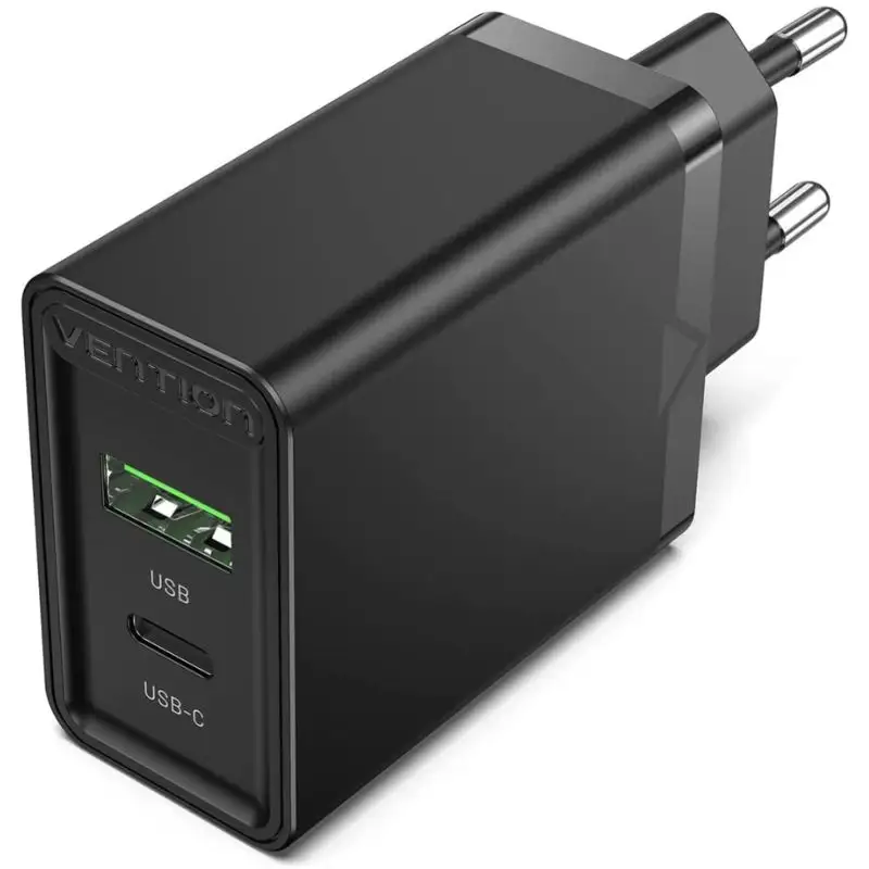 Vention Two-Port  USB(A+C) Wall Charger (18W/20W) EU-Plug Black