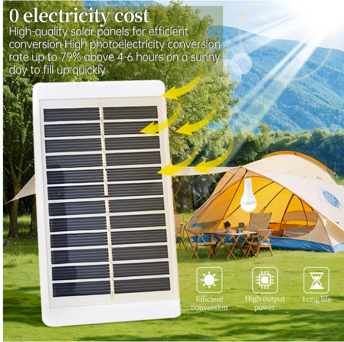 LED Solar Light Emergency Bulb Light Outdoor Camping Tent Lights Waterproof USB Rechargeable Hanging Lamp Sunlight Powered Lamp