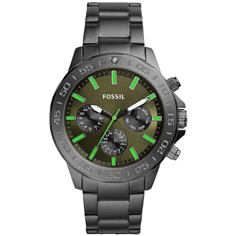 Fossil Bannon Multifunction Gray Stainless Steel Green Dial Chronograph Quartz Watch for Gents – BQ2504