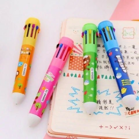 10 Color Ball Pen Set for Kids, Cute Multicolor Ballpoint Pens, 10-in-1 Colorful Retractable Pens for School, Office, Notes, Drawing, Writing, Journaling, Stationery Supplies, Gift for Boys & Girls