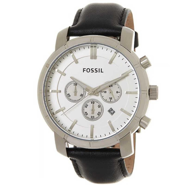 Fossil Black Leather Strap White Dial Chronograph Quartz Watch For Gents – BQ1526