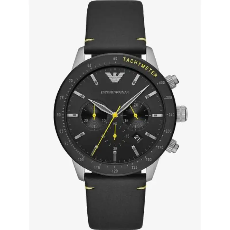 Emporio Armani Mario Black Leather Strap Black Chronograph  Dial Quartz Watch For Gents  – Ar11325