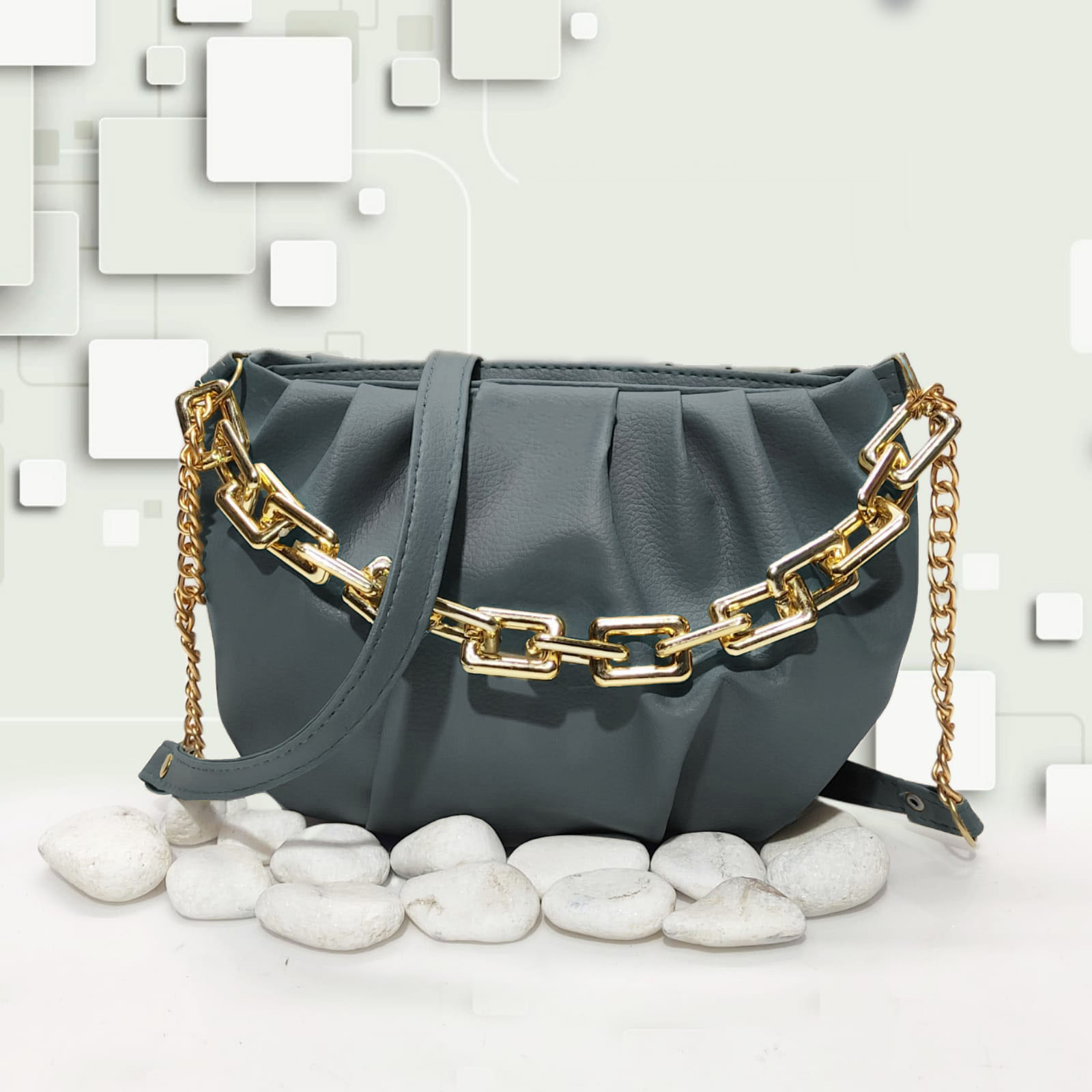 Stylish Golden chain Bag ( Battle Grey )