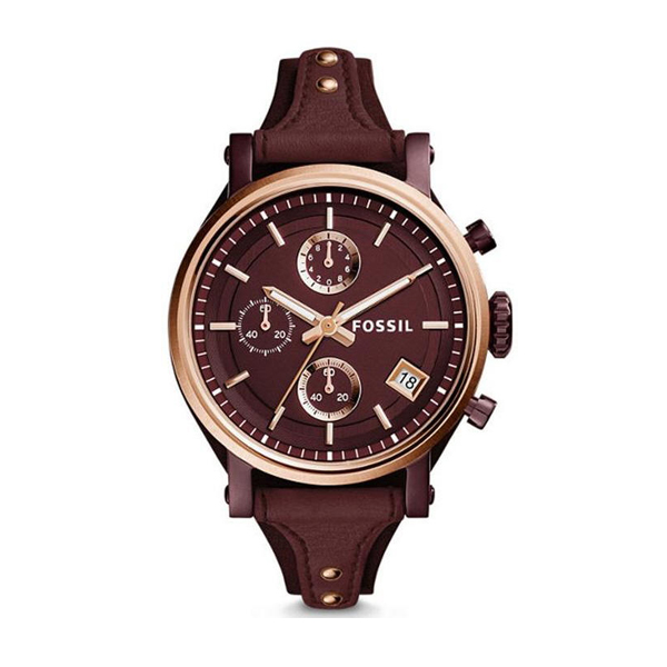 Fossil Wine Leather Strap Wine Dial Chronograph Watch For Ladies - ES4114