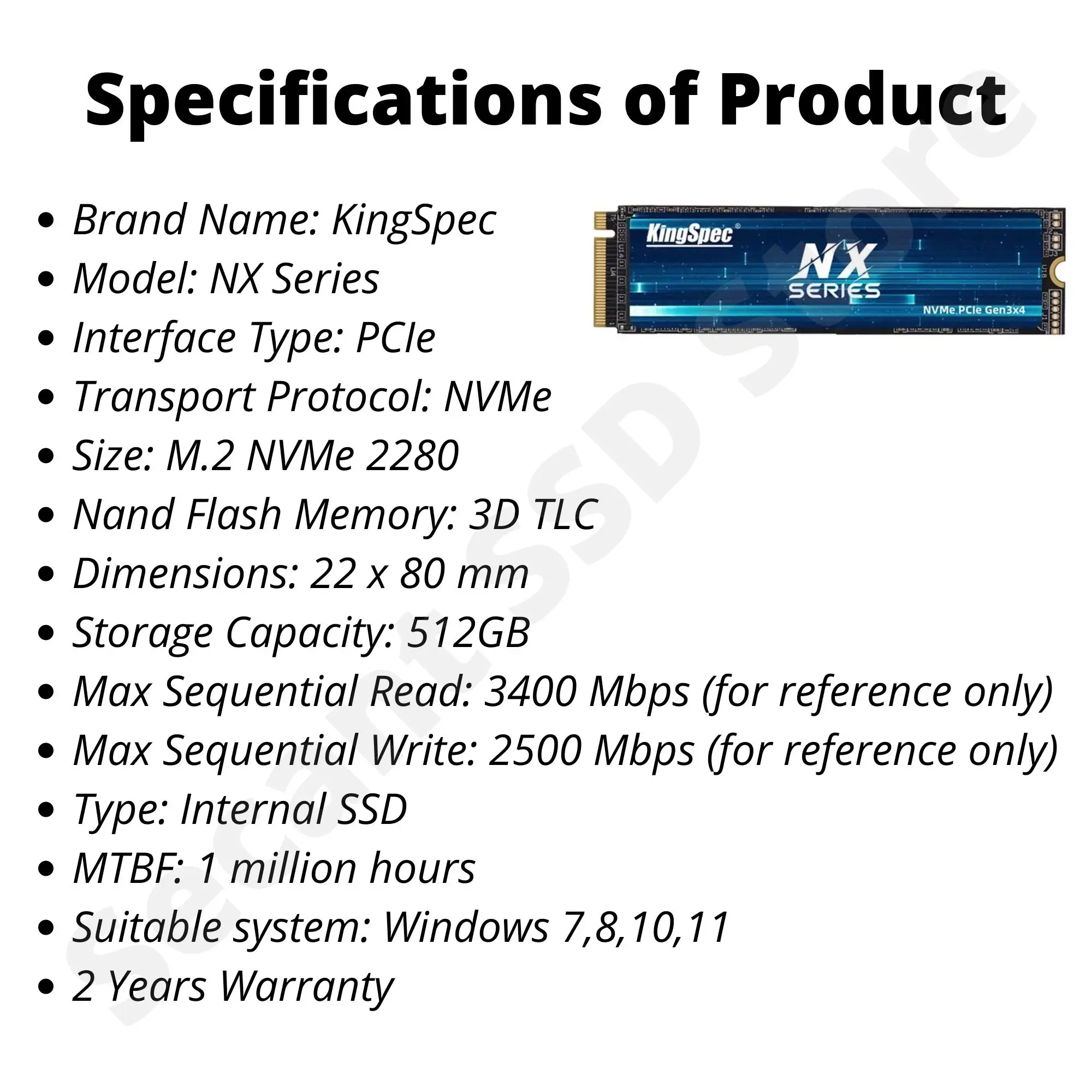 KingSpec NX Series 512GB M.2 NVMe SSD PCIe Gen 3x4 2280 SSD M2 NVMe for Laptop