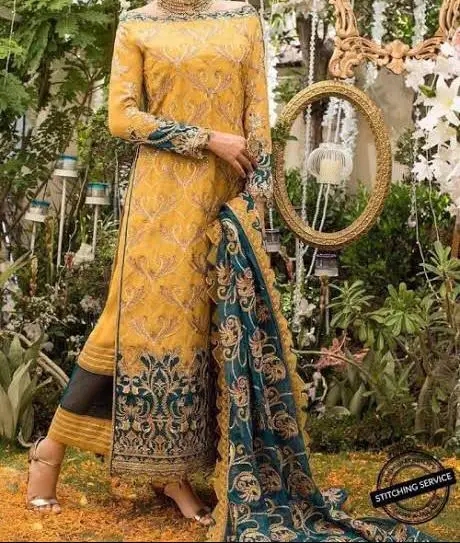 Fancy Chiffon Unstitched Mehandi Dress