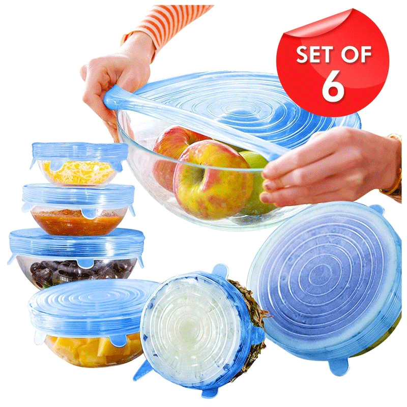 Silicone Stretch Lids and Reusable Bowl Covers 6 Pcs Set
