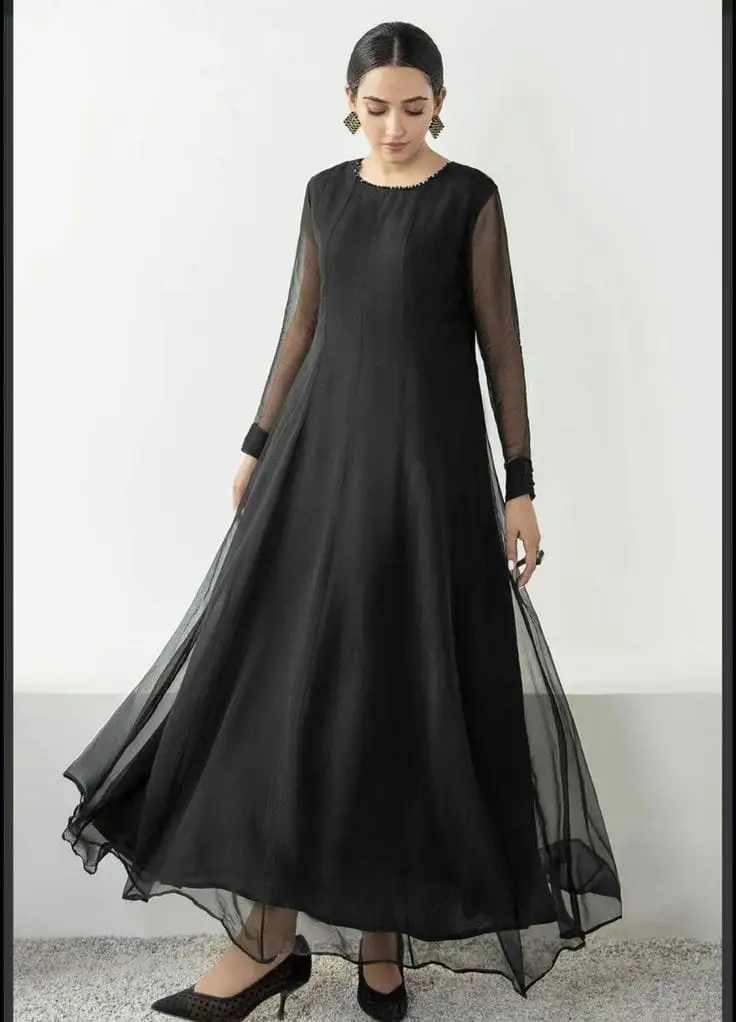 Plain Black Chiffon Frock
