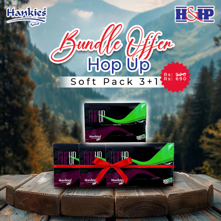 Hop Up Soft Pack Tissues | 3+1 Bundle Offer | 300 Sheets | Hankies