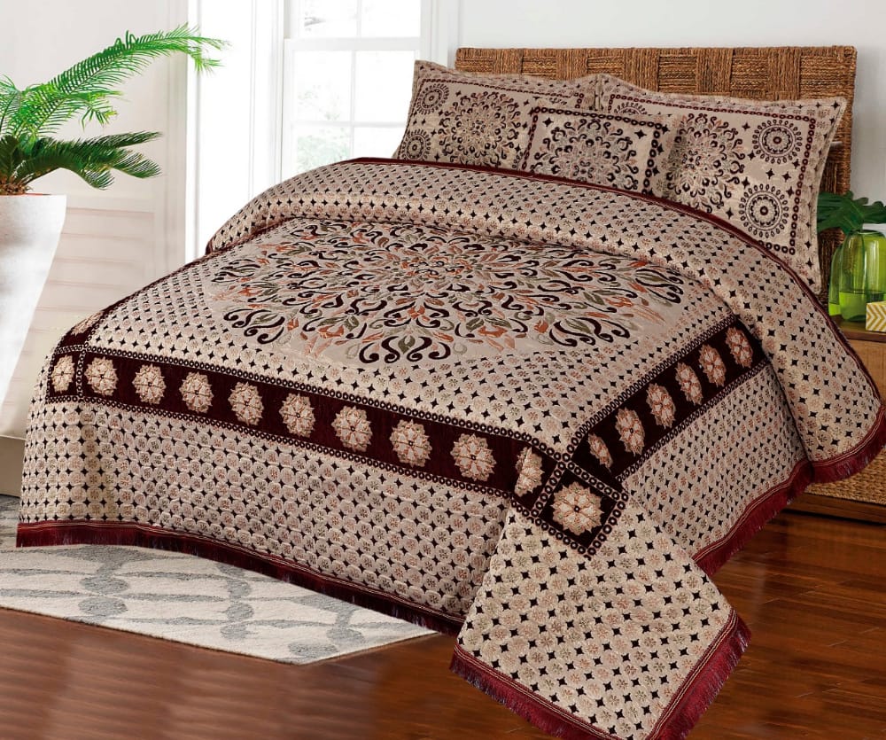 Fancy Bridal Velvet Jacquard Bed Set - 5pcs - FBB03
