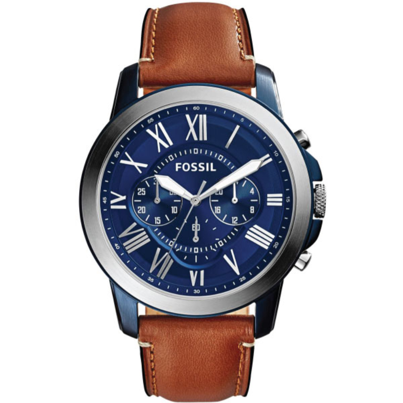 Fossil Brown Leather Strap Blue Dial Chronograph Watch For Gents -  FS5151