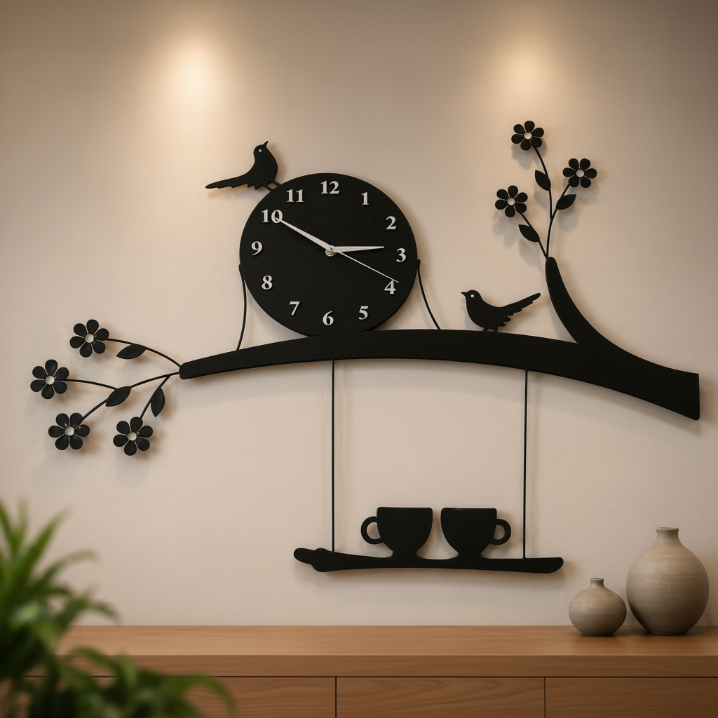 Wooden Hanging Cups With Tree Clock