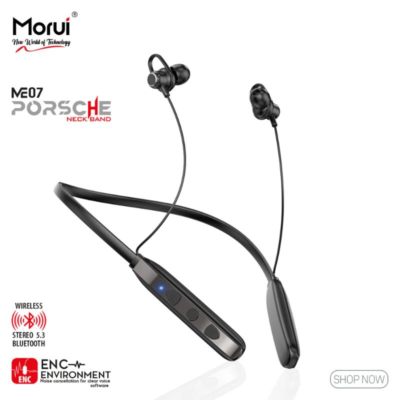 Morui Porsche ME-07 Wireless Neckband Bluetooth Headphones  Voice Changer Earbuds AirPods  Gaming Headset  HandsFree for Calls & Music With 1 Year Warranty