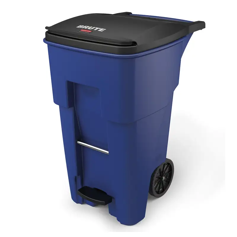 Rubbermaid Brute 65 Gallon Gray Step-On Wheeled Rectangular Trash Can With Lid