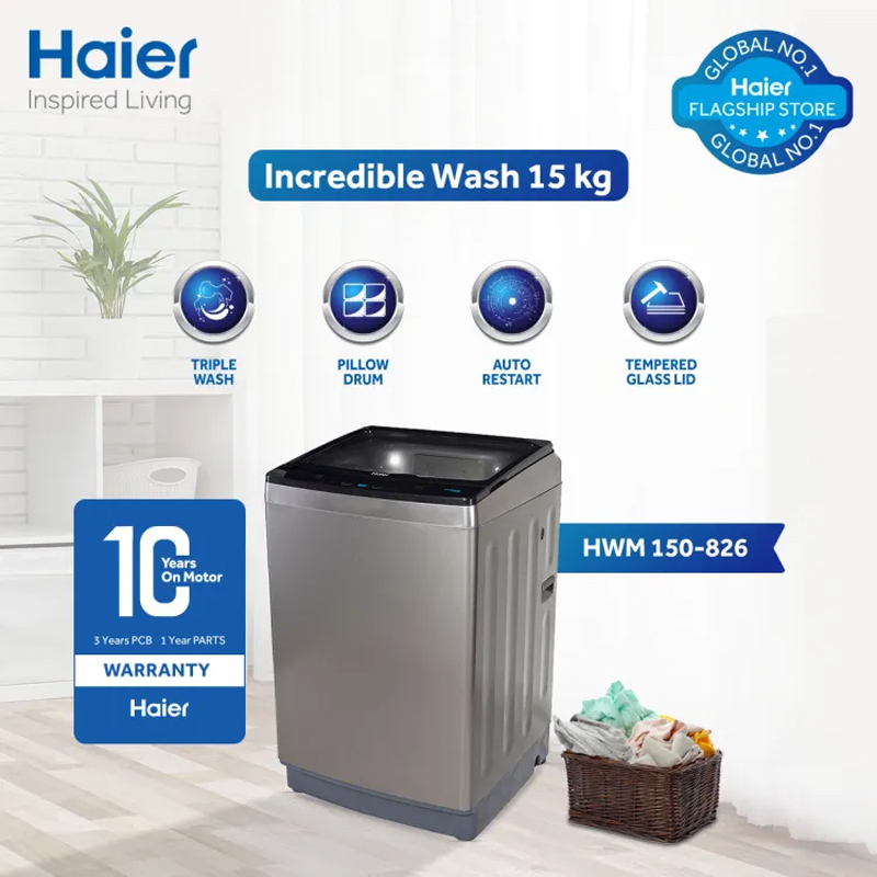 Haier HWM 150-826 15Kg Top Load Fully Automatic Washing Machine With Official Warranty.