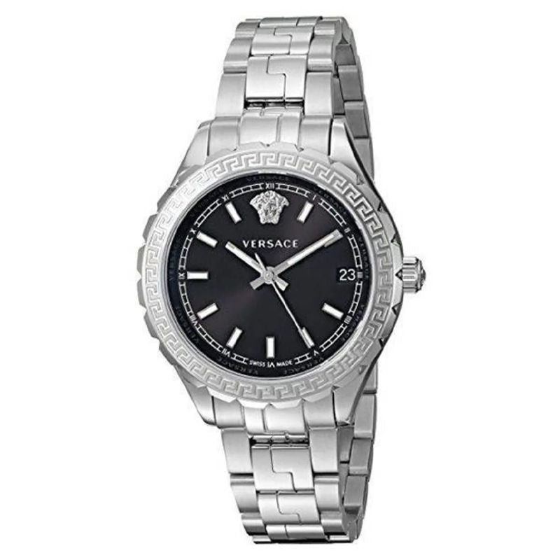 Versace V12020015 Women’s Quartz Swiss Made Silver Stainless Steel Black Dial 35mm