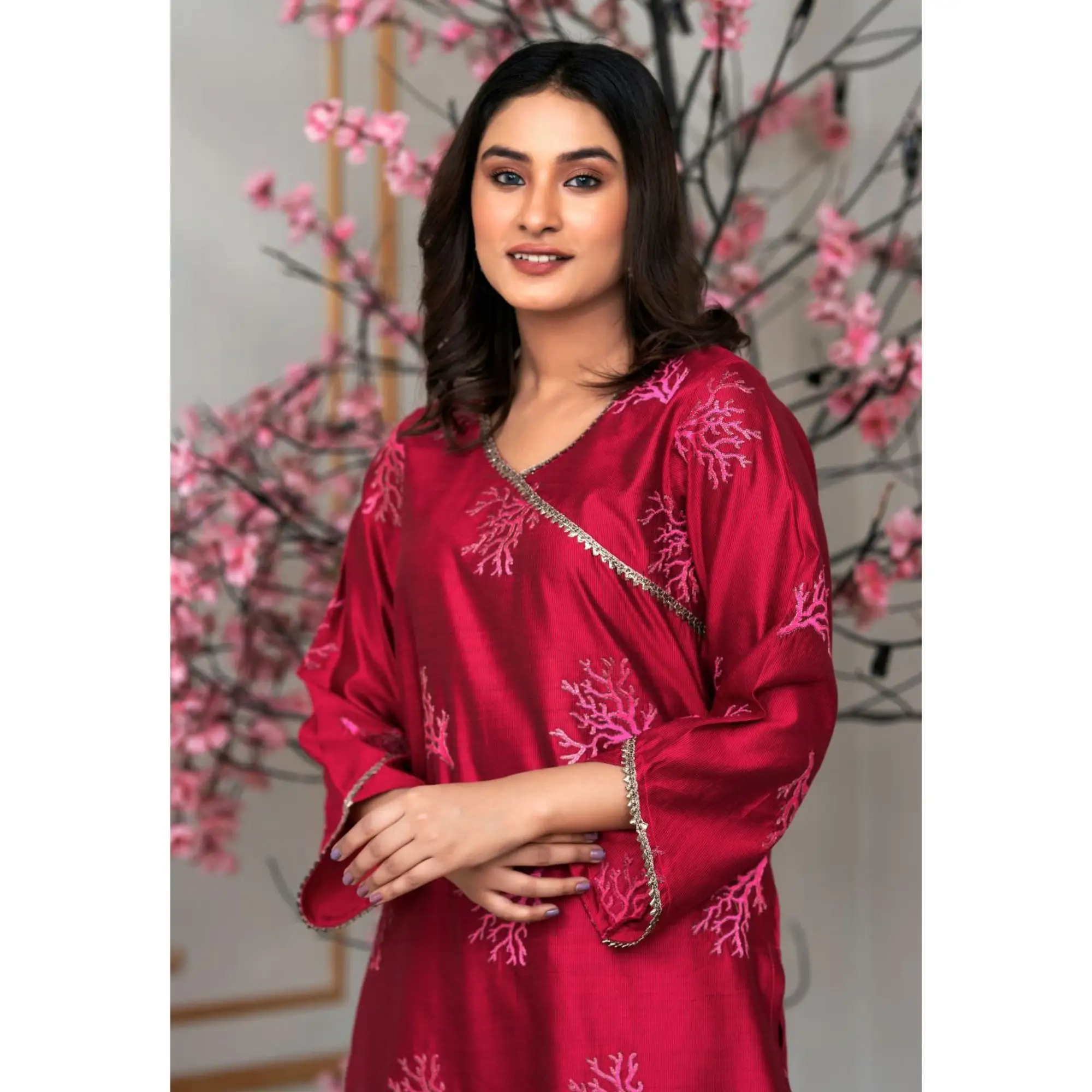 Bint Al Bilaad Embroidered Suit Ready to Wear Embroidered Khadi Viscose fabric Shirt Trouser (2 PIECE) #BB-028