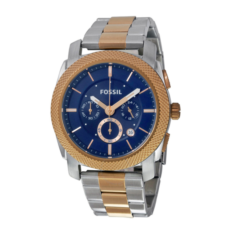 Fossil Machine Tw-Tone Stainless Steel Blue Dial Chronograph Watch For Gents - FS5037