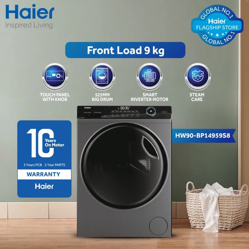 Haier HW90-BP14959S8 9 KG Front Loading Fully Automatic Washing Machine With Official Warranty