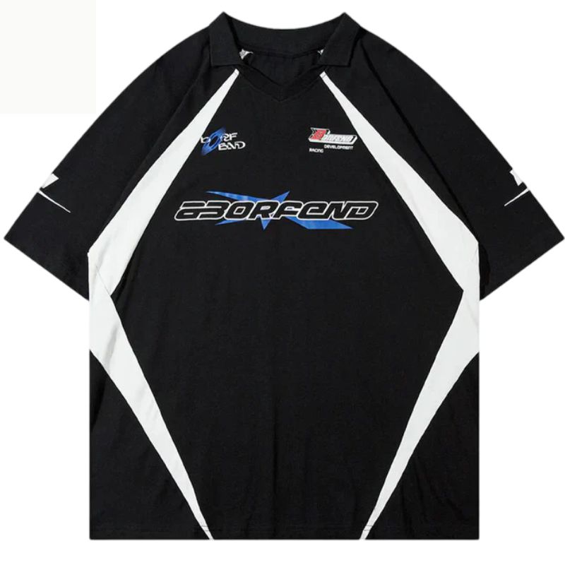 Black American Vintage Racing Lapel Polo T-shirt