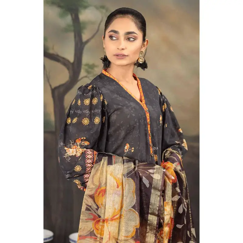 3 Pcs Unstitched Digital Printed Swiss lawn Suit with diamond dupatta and cotton trouser By Roop Collection