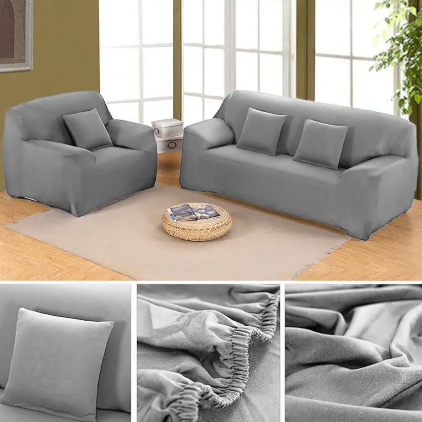 Grey Sofa Cover 6 Seater (3+2+1) | Stretchable 6 Seater Sofa Covers Set | Elastic Fitted Solid Color Jersey Cover Jumbo Size | Comfortable Couch Cover | Narmo Gudaz
