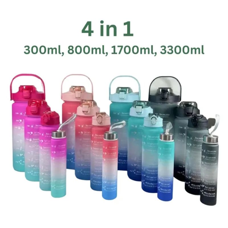 Pack of 4 in 1 Water Bottle With Time Marker to Drink Motivational Water Bottle