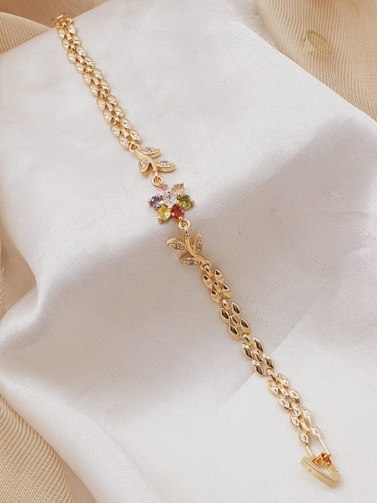 Gold plated brecelet with muti color stones in unique style