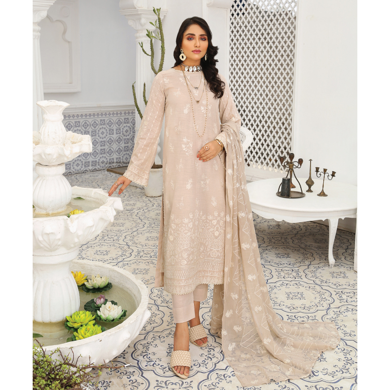 KLEREN-Tehzeeb T-10 : Embroidered Slub Karandi