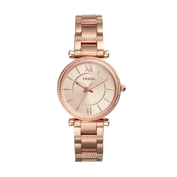 Fossil Carlie Rose Gold Stainless Steel Rose Gold Dial Watch For Ladies - ES4301