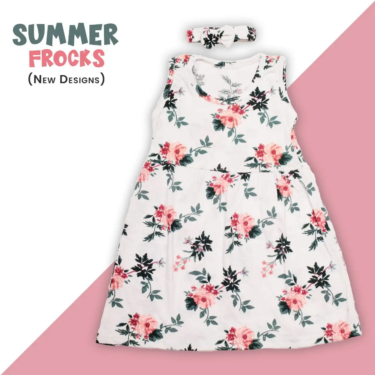 floral printed frock with bow hairband (3 yaer)