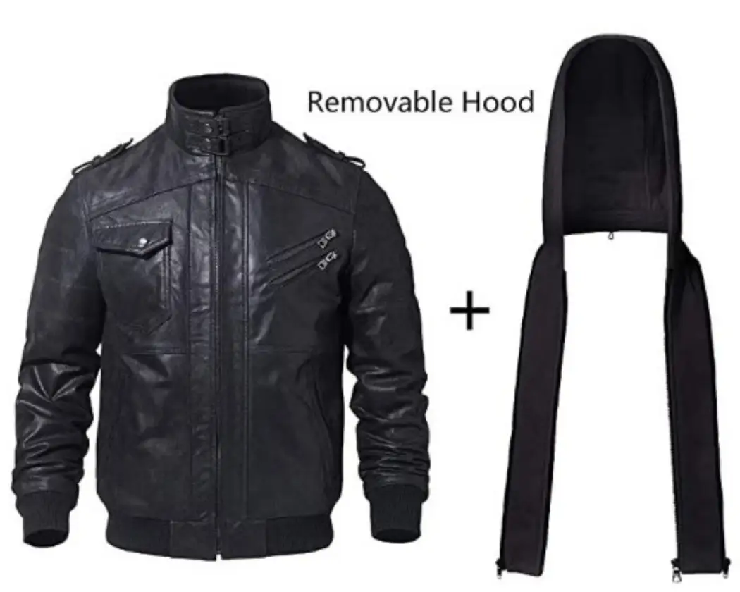 Real Sheepskin Black Leather Jacket Men - Waterproof Windproof Bomber Winter Jackets for Men - Fashion Bomber Motorcycle Jacket & Coat with Removable Hood